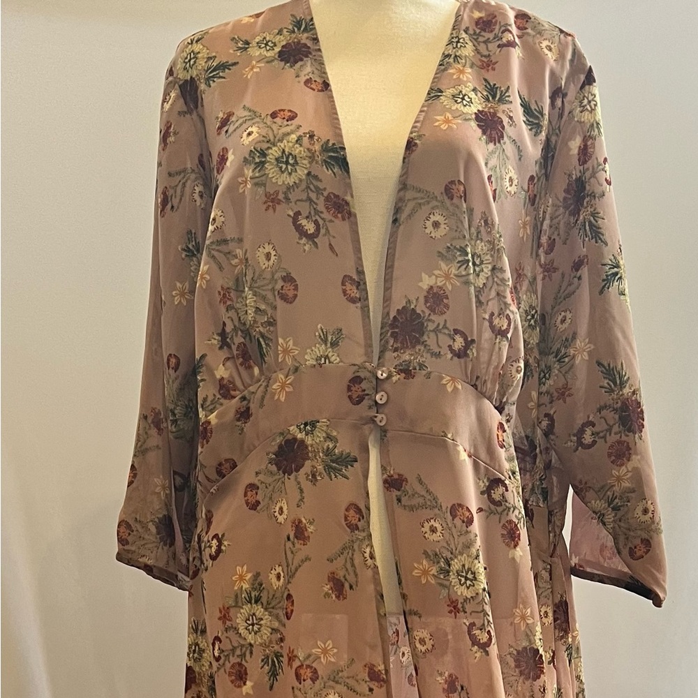 Truth NYC Mauve floral Maxi Ankle length chiffon duster dress top Plus Size 3X